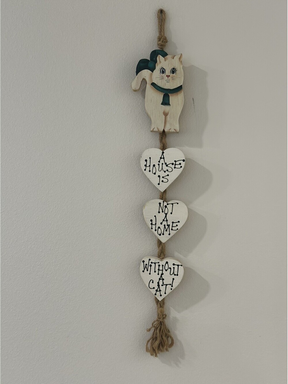 Vintage Wooden Cat Wall Hanging Sign Rustic Country Folk Art Decor 26" long